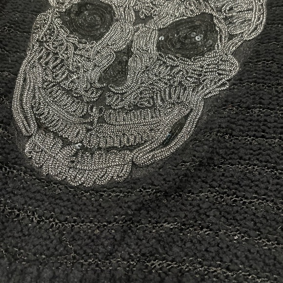 ❤️2/$50❤️[M/L]Katsumi Black Sequins CrewNeck Acrylic Open Knit Sweater Skull - Picture 3 of 9